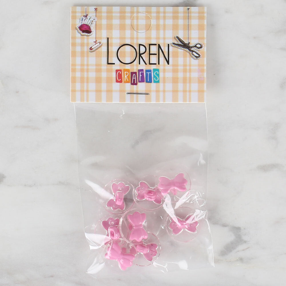 Loren Crafts 8'li Şeffaf Pembe kurdele Düğme - 253
